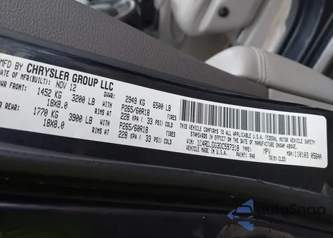 2013 Dodge Durango Crew z USA, uszkodzony, nr VIN 1C4RDJDG3DC597318